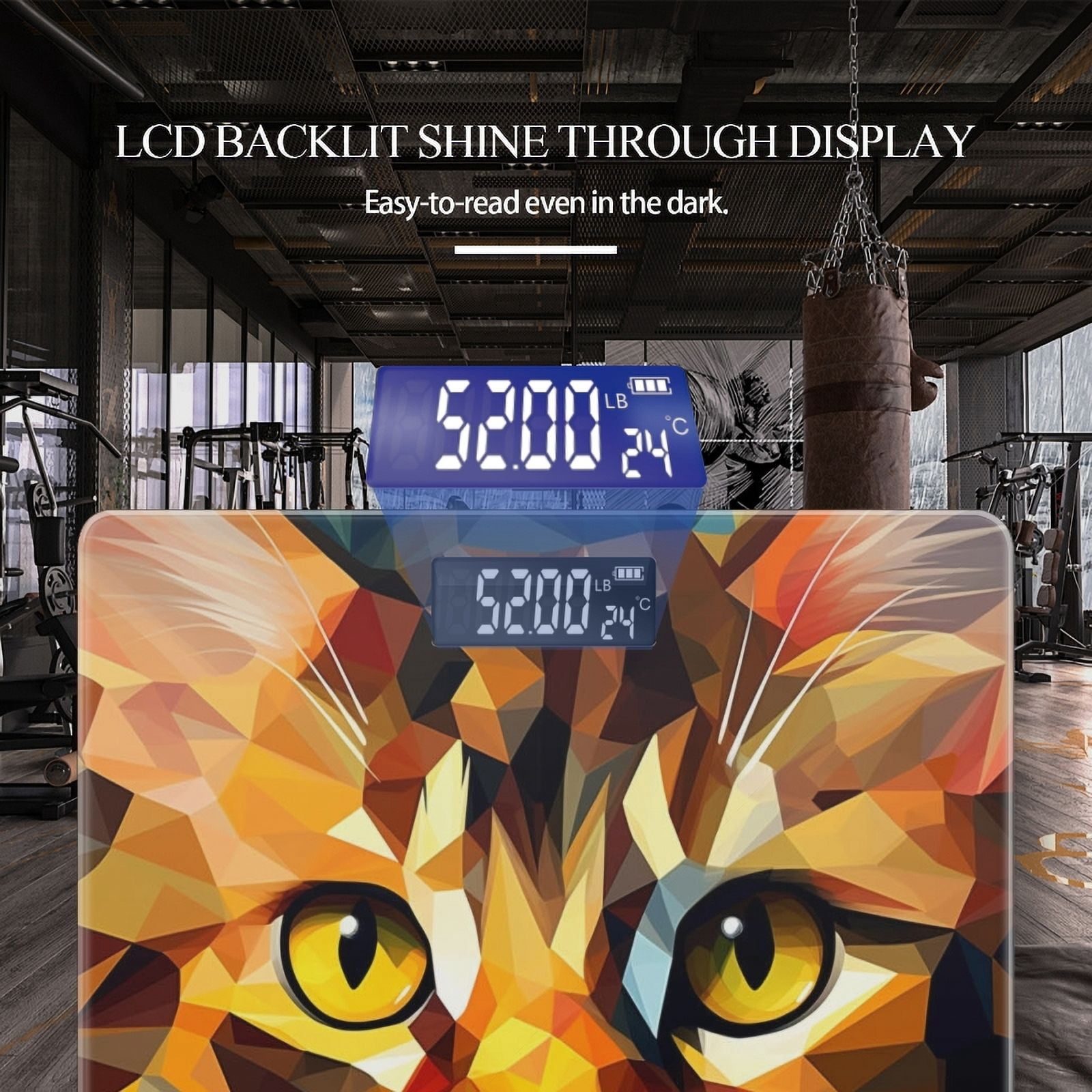 High Precision Body Weight Scale Smart Bathroom Scales with Large LCD Display(400lbs),Decorative for Bedroom-Orange Cat With Yellow Eye