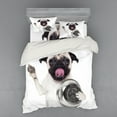 thumbnail image 2 of Pug Duvet Cover Set, Pug Holding Food Bowl and Licking Its Lips Hunger Image Raising Its Hand, Bedding Set with Shams and Fitted Sheet, 3 Sizes, by Ambesonne, 2 of 3
