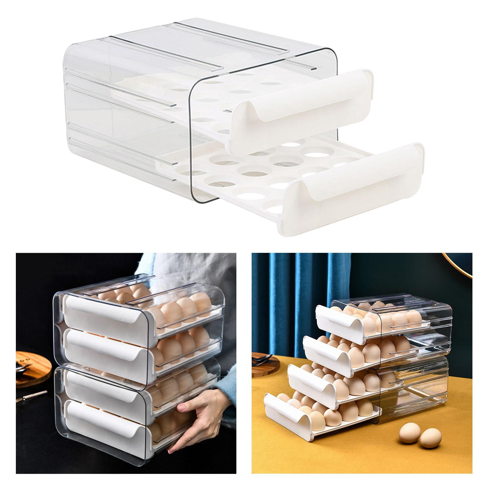 Fiocias 2 Layer Egg Holder Drawer Type Egg Fresh Storage Box Durable Clear Reusable with White
