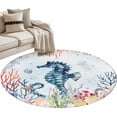 thumbnail image 2 of Sea Horse Round Living Room Rugs 4 ft, Vintage Watercolor Ocean Animals Colorful Corals Seaweed Blue Washable Area Rug Non-Slip Sturdy Edge Binding Round Carpet for Entryway Kitchen Bedroom Bathroom, 2 of 9
