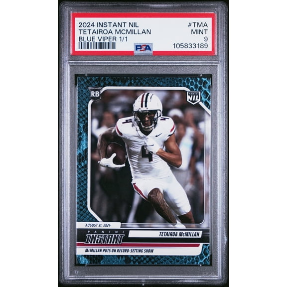PSA 9 Tetairoa McMillan 2024 Panini NIL #TMA Blue Viper 1/1 Rookie Card Arizona Wildcats