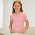 thumbnail image 5 of Hxshgdsn Girls Short Sleeve T Shirts Ribbed Crew Neck Solid Color Casual Summer Pullover Tops（Pink/13-14 Years）, 5 of 8