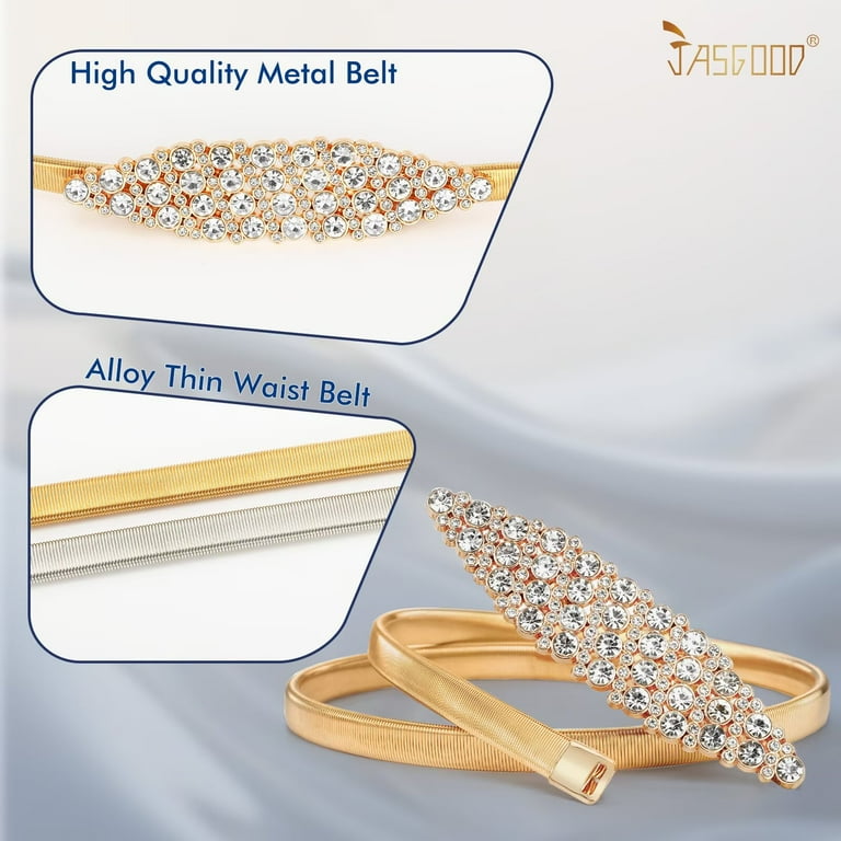 JASGOOD Womens Elastic Thin Metal Waist Belt, Stretch Chain  display picture 1