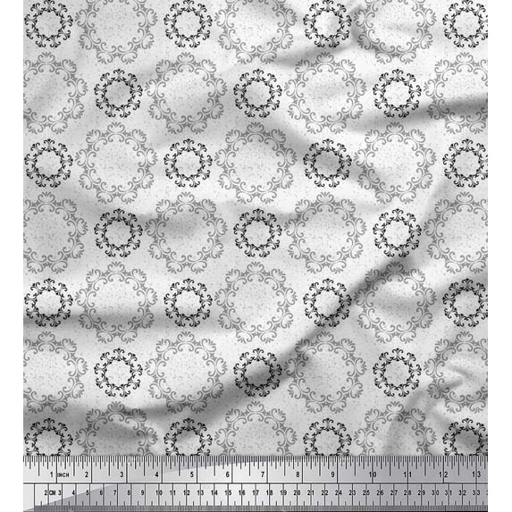 Soimoi Black Cotton Voile Fabric Filigree Damask Decor Fabric Printed Yard 56 Inch Wide