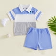 thumbnail image 2 of Nwiuh Toddler Baby Boy Clothes 6 9 12 18 Months 2 3T Summer Spring Polo Shorts Sleeves Set Button Outfits 2 PCS Blue for Size 6-12M, 2 of 4