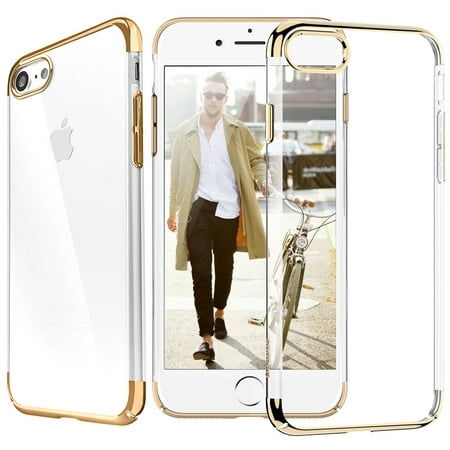 iPhone 7 Case, [Glitter] [Electroplating] [Metallic Finishing] [Scratch Resist] [Crystal Clear] Transparent Ultra Slim Case Cover for Apple iPhone 7 - Gold