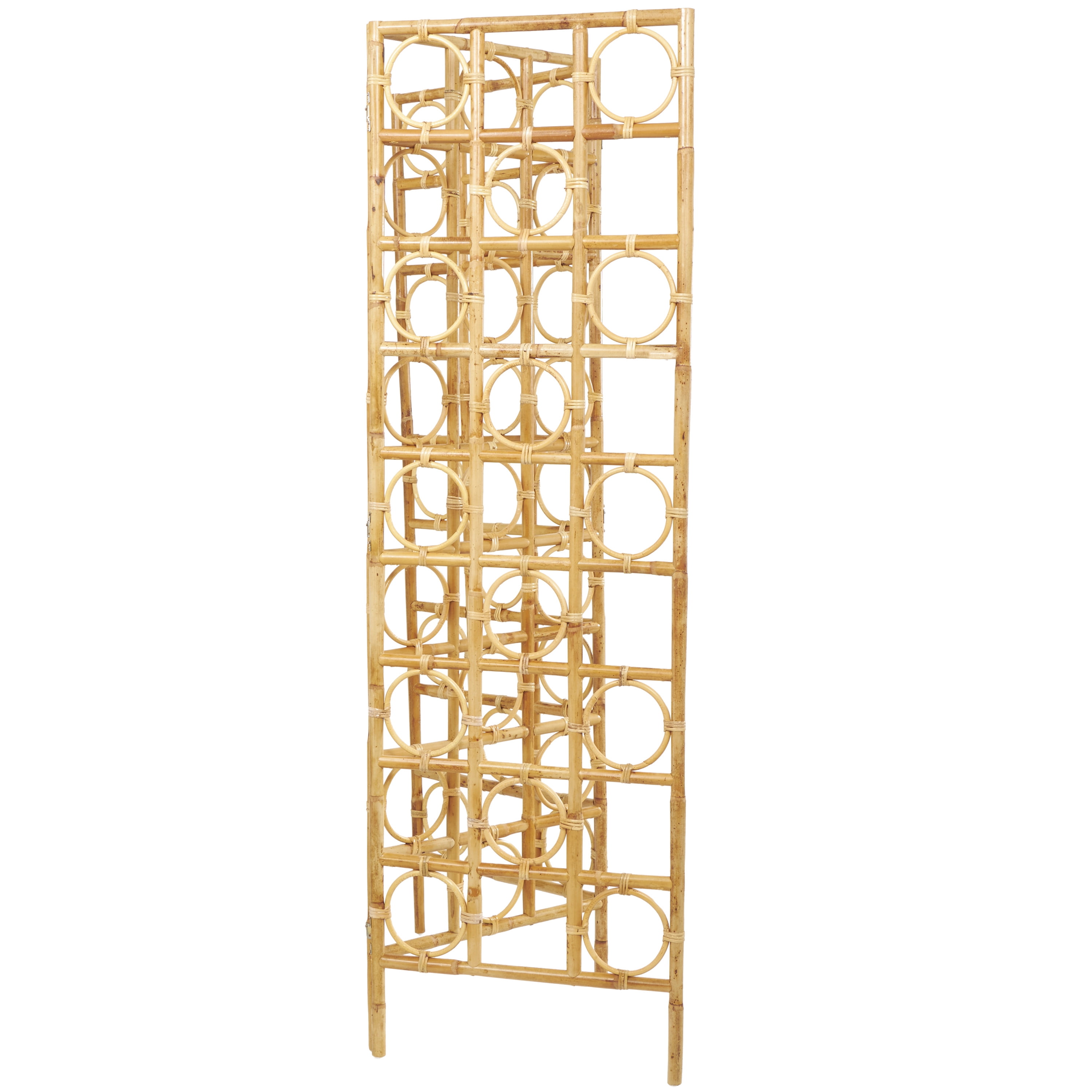 DecMode 61" x 71" Brown Rattan Geometric Handmade Woven Geometric 3 Panel Room Divider Screen with Open Frame Design, 1-Piece
