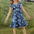 thumbnail image 5 of MKOSPLRT Cute Girls Independence Day Dress Summer Floral Printed Round Neck Double Ruffle Sleeve Sundress Casual Holiday Party Clothes for Girls 5-14 Years, 5 of 9