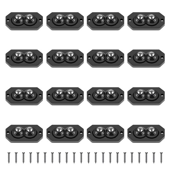 Ball Bearing Rollers Self Adhesive Caster Wheels Mini Casters Ball Transfers Appliance Slider for Kitchen Appliance Duo-Ball Black, Pack of 16