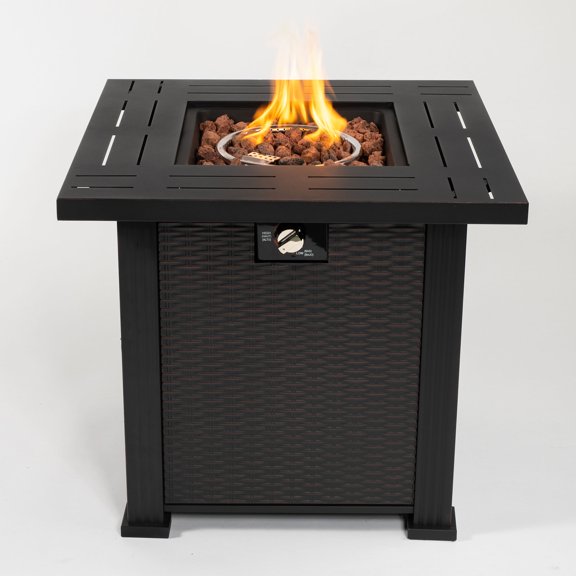 27 inch Propane Fire Pit Table, Outdoor 2-in-1 Gas Fire Pit with Lava Rocks and Lid, 40,000 BTU Auto-Ignition Fire Pit Table, ETL Certification, for Garden, Patio, Backyard, Deck, D7650