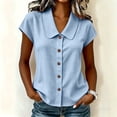 thumbnail image 2 of VBVC Women's Cotton Linen Button Down Shirts, Ladies' Peter Pan Collar Short Sleeve Blouses, Summer Office Work Tunic Tops For Women, Light Blue , S-2XL, 2 of 9