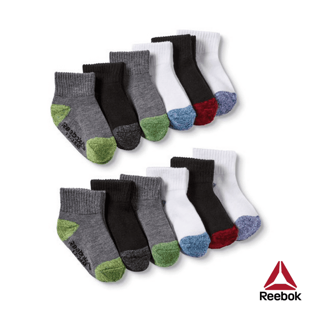 Reebok Baby Toddler Boy Socks with Gripper, 12Pack