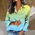 thumbnail image 1 of TaTaai Ladies Satin Blouse Long Sleeve Gradient Print Button Down Collar Silky Shirt Loose Fit Dressy Casual Top Gift, 1 of 5