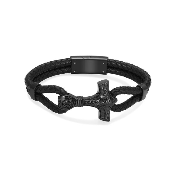 Viking Thor's Hammer Cremation Bracelet for Ashes for Men Braided Leather Wristband Cuff Bangle Memorial Urn Jewelry