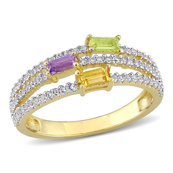 Everly Women's Peridot and Amethyst Citrine Topaz Yellow Gold Plated Ring