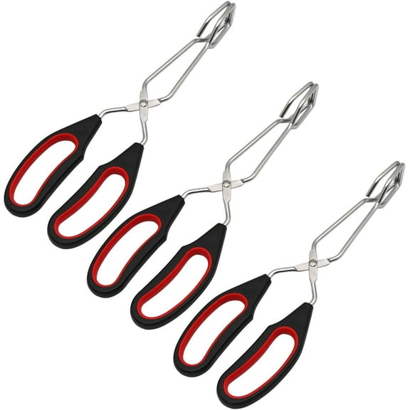 GIXUSIL Scissor 18/8(304) Stainless Steel Tongs With Plastic Silicone Kitchen Food Baking Bread Clamp BBQ Grilling Barbecue Black Tongs 9 ® Inch (3 Pieces)