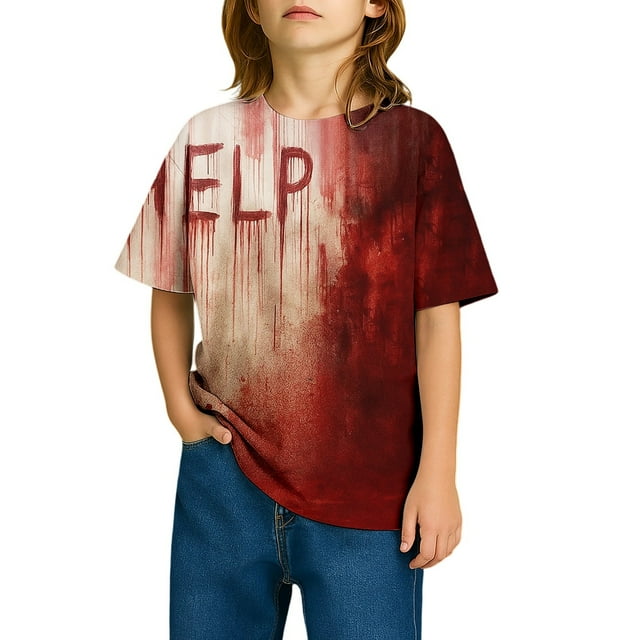 Icvfdpl T-Shirts d'Halloween pour Enfants Garçons Filles Hauts Col Rond Manches Courtes pour Tout-Petits Hauts Confortables Décontractés Usage Quotidien Festival Doux Respirant, 6-7 Ans