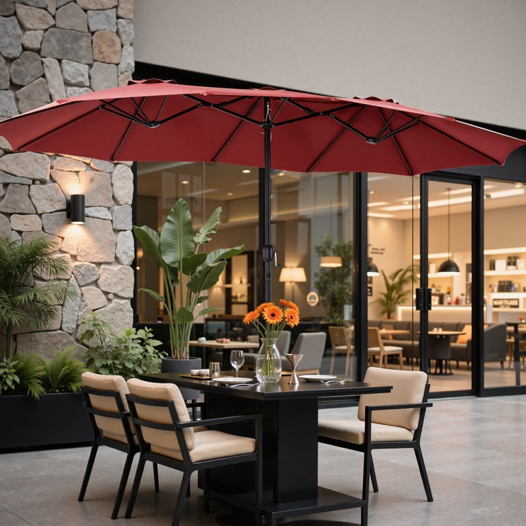 Edx 15ft Patio Umbrellas (Base Included), Large Outdoor Double-Sided Rectangle Market Umbrella with Stand for Poolside, Lawn, and Backyard, Burgundy