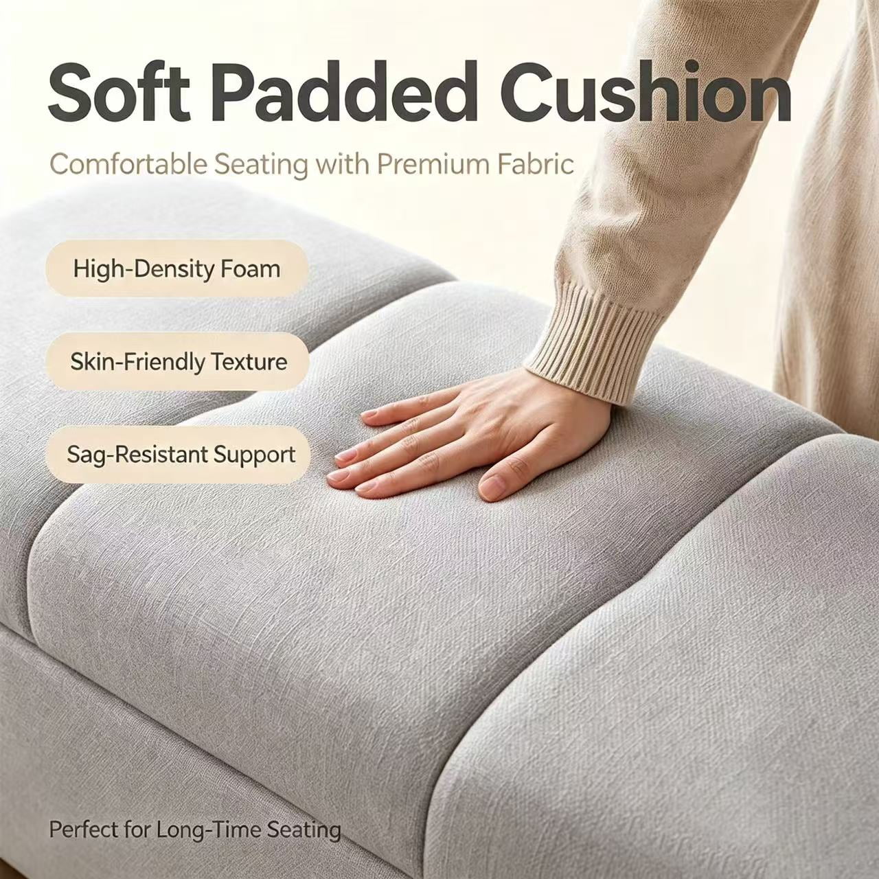 Modern Bed End Bench 47.2 Inch, Upholstered Storage Ottoman for Bedroom and Living Room, Rectangular Storage Bench for Entryway and Office, Dark Gray
