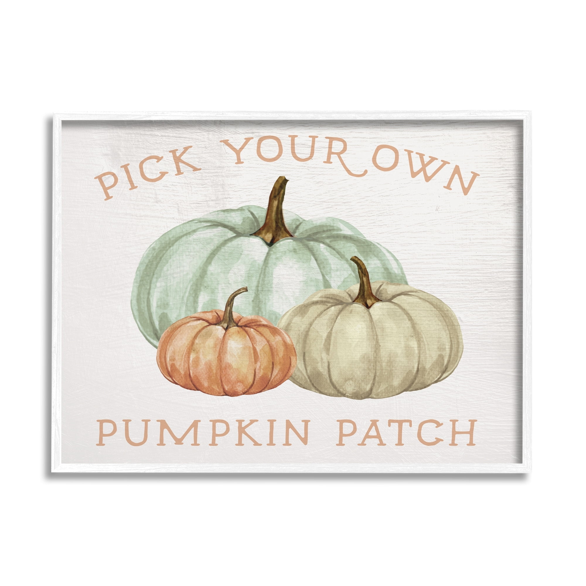Stupell Industries Pick Your Own Pumpkin Patch Sign Gourd Trio Graphic Art White Framed Art Print Wall Art, 30x24, by Daphne Polselli