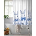 thumbnail image 2 of Split Shower Curtain for Transfer Bench, Blue Bunny Easter Fabric Shower Curtains for Bathroom, Vintage Rabbit Spring Floral Tub Sliding Transfer Bench Waterproof Bath Curtains 72"x96", 2 of 9
