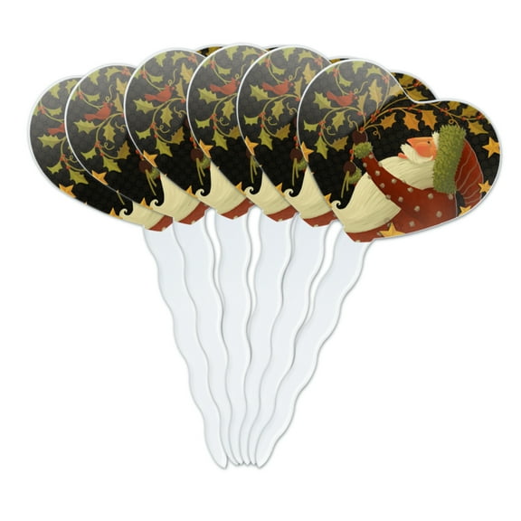 Christmas Holiday Deck the Halls Santa Holly Heart Love Cupcake Picks Toppers Decoration Set of 6