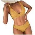 thumbnail image 3 of WREESH Womens Two Piece Swimsuit High Cut Bikini Fashion Solid Swimwear Bikini Split Swimsuit Set Beach Bathing Suit Yellow, 3 of 6