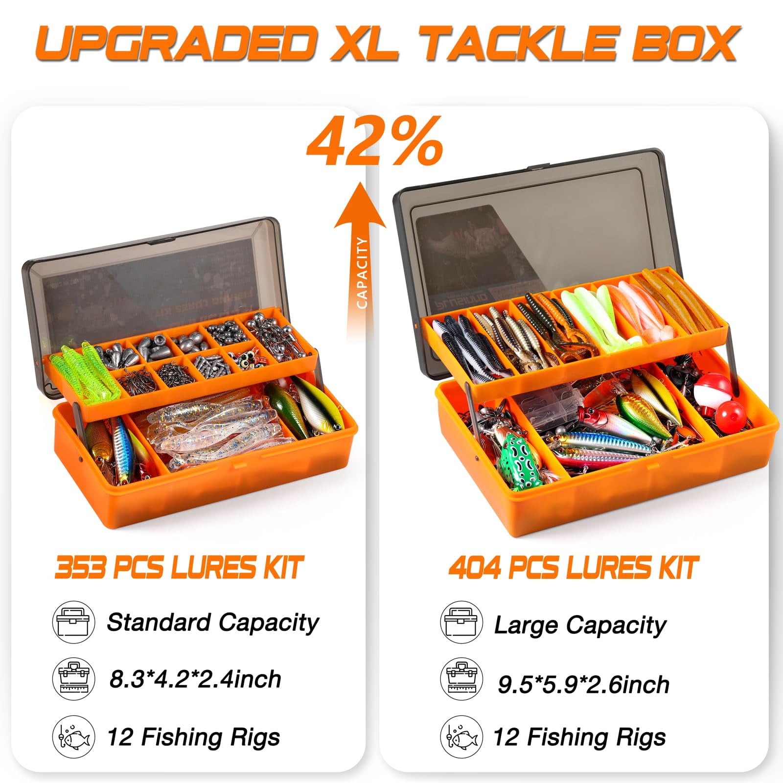 353/404 Fishing Lures  Upgrade Tackle Box With Included Crankbaits Hooks Weights Other Accessories Lure Bait Gear Equipment Kit Gift For Men Freshwater Bass