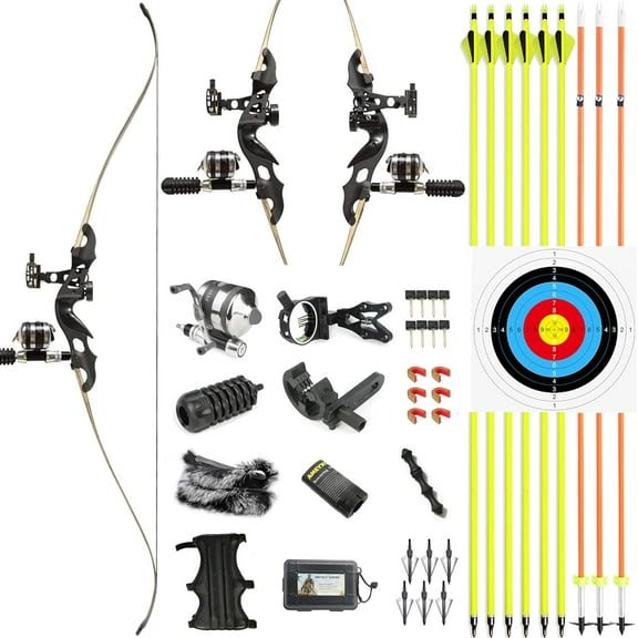 BLACK HUNTER 60" Recurve Bowfishing Kits with Reel for Adults Youth Hunting Bow Aluminium Bow Riser 30lbs-55lbs Right-Handed Bow