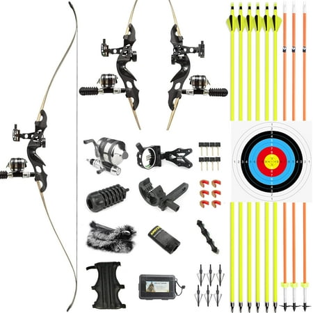 BLACK HUNTER 60 Recurve Bowfishing Kits with Reel for Adults Youth Hunting Bow Aluminium Bow Riser 30lbs-55lbs Right-Handed Bow