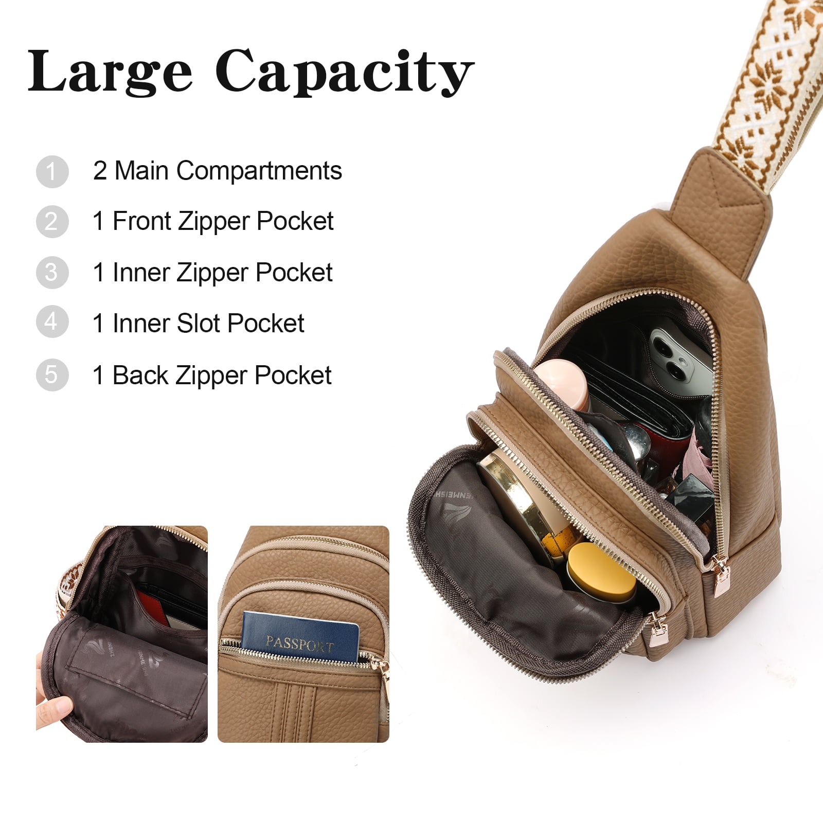 GAEKEAO Crossbody Sling Bag for Women, Travel Leather Crossbody Bags Fanny Packs for Women Small Crossbody Purse Chest Bag