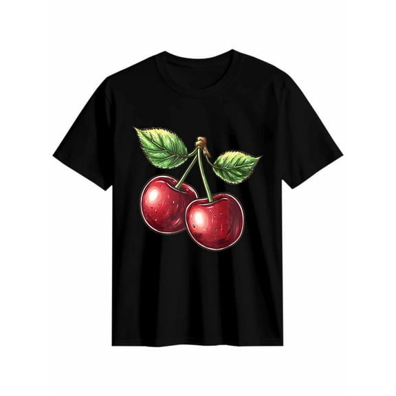 Women's T-Shirt Cherry Fruit Short Sleeve Casual Tee Classic Crew Neck T Shirt for Women Black, XL