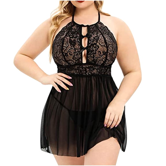 Womens Plus Size Lingerie Lace Bodysuit Teddy Deep V One Piece Lace Babydoll