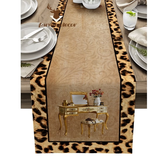 Leopard Print Animal Skin Texture Dressing Table Table Runner Home Wedding Table Mat Centerpieces Decoration Dining Tablecloth