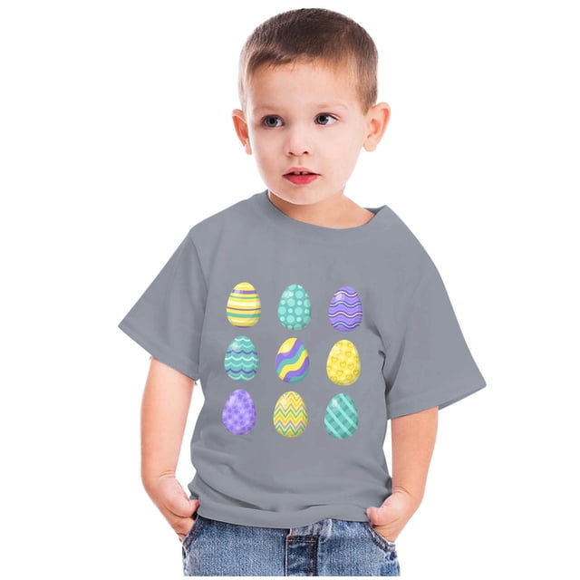TIMIFIS T-Shirt de Pâques pour Tout-Petits Garçons Filles T-Shirts Graphiques Été Imprimé Œufs Mignons Col Rond Manches Courtes, 3 Ans