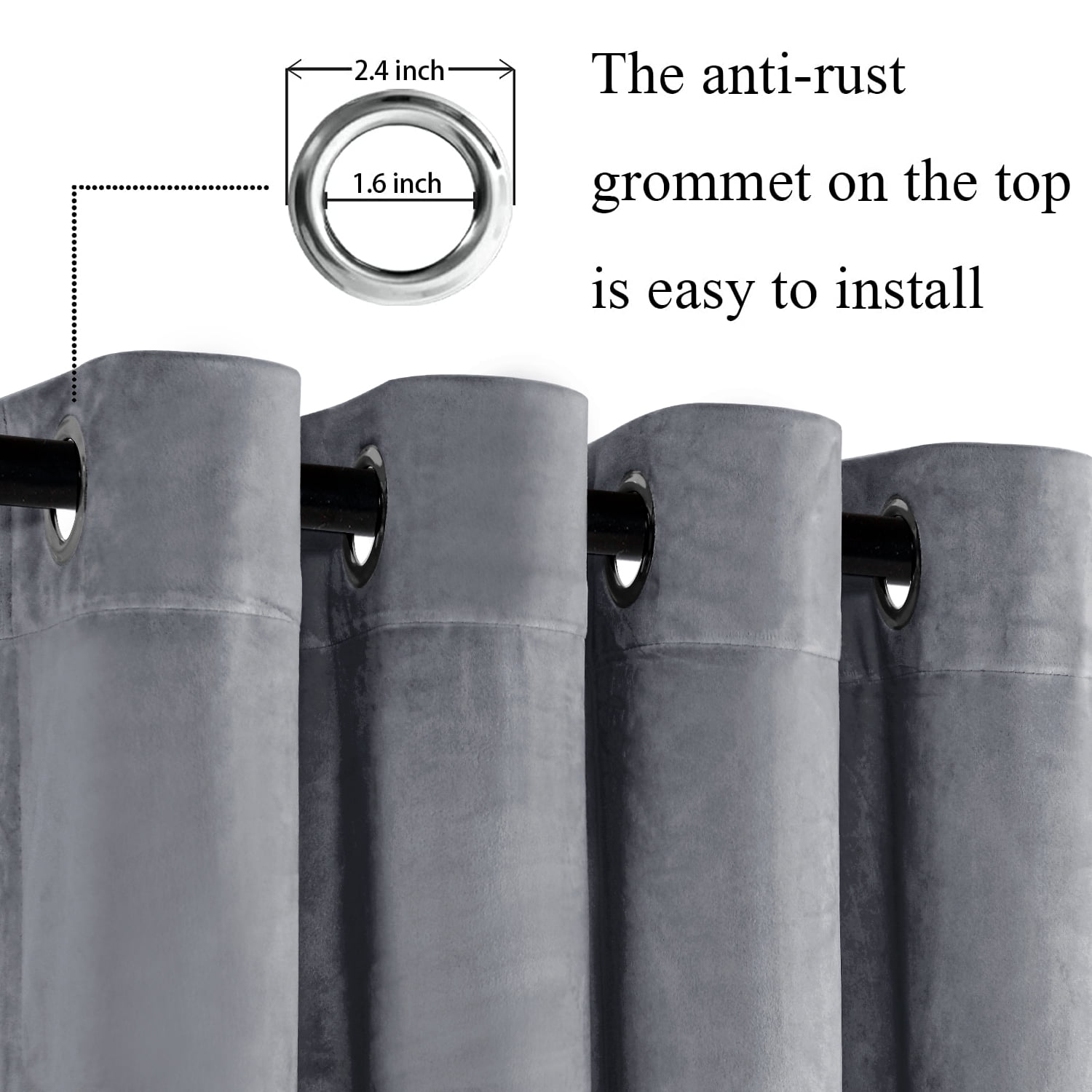 JIUZHEN Super Soft Grey Velvet Curtains 120 inch, Room Darkening Smooth Hand-Feeling Durable Curtains Thermal Insulated Privacy Protection for Parlor Living Room/Bedroom, 2 Panel with Tiebacks