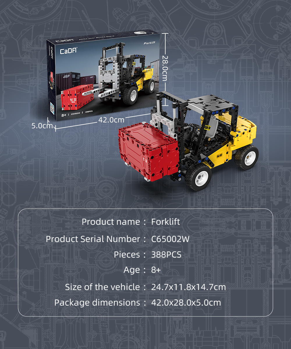 CaDA Forklift Truck Building Set - 388 Pcs Construction Vehicle Model Kit