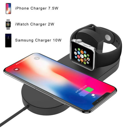2 in 1 Wireless Charger for Apple Watch,Wireless Charging Pad Stand Holder for iWatch Series 3/2/1, 10W Qi Fast Charging Station Dock For iPhone Xs Max/XS/XR/X/8/8 Plus Samsung Galaxy S9/S8/Note
