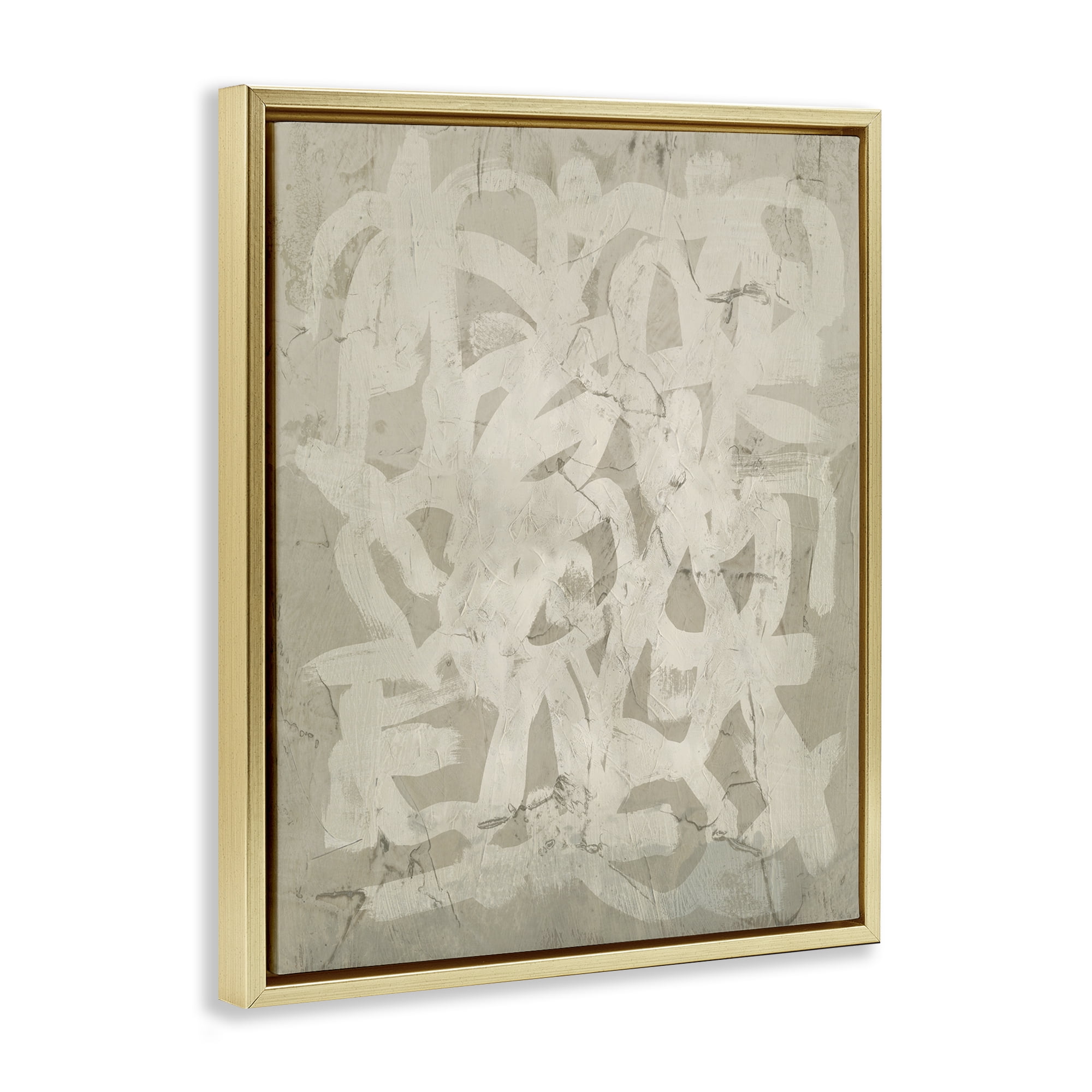 Stupell Industries Neutral Chaotic Pattern Abstract Painting Gold Floater Framed Canvas Art Print Wall Art, 17 x 21