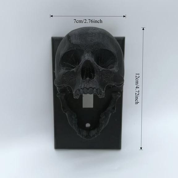 3D Realistic Skull Toggle Light Switch Plate Cover, Matte Midnight Black Decorative Wall Plate for Halloween Decor, Easy Install Single Pole Switch Guard for Living Room & Bedroom (5.1" x 3.1")