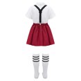 thumbnail image 2 of YUUMIN Girls School Uniform Suit Short / Long Sleeve Bow Tie Blouse Top A-Line Mini Pleated Skirt and Type B Burgundy 170, 2 of 6