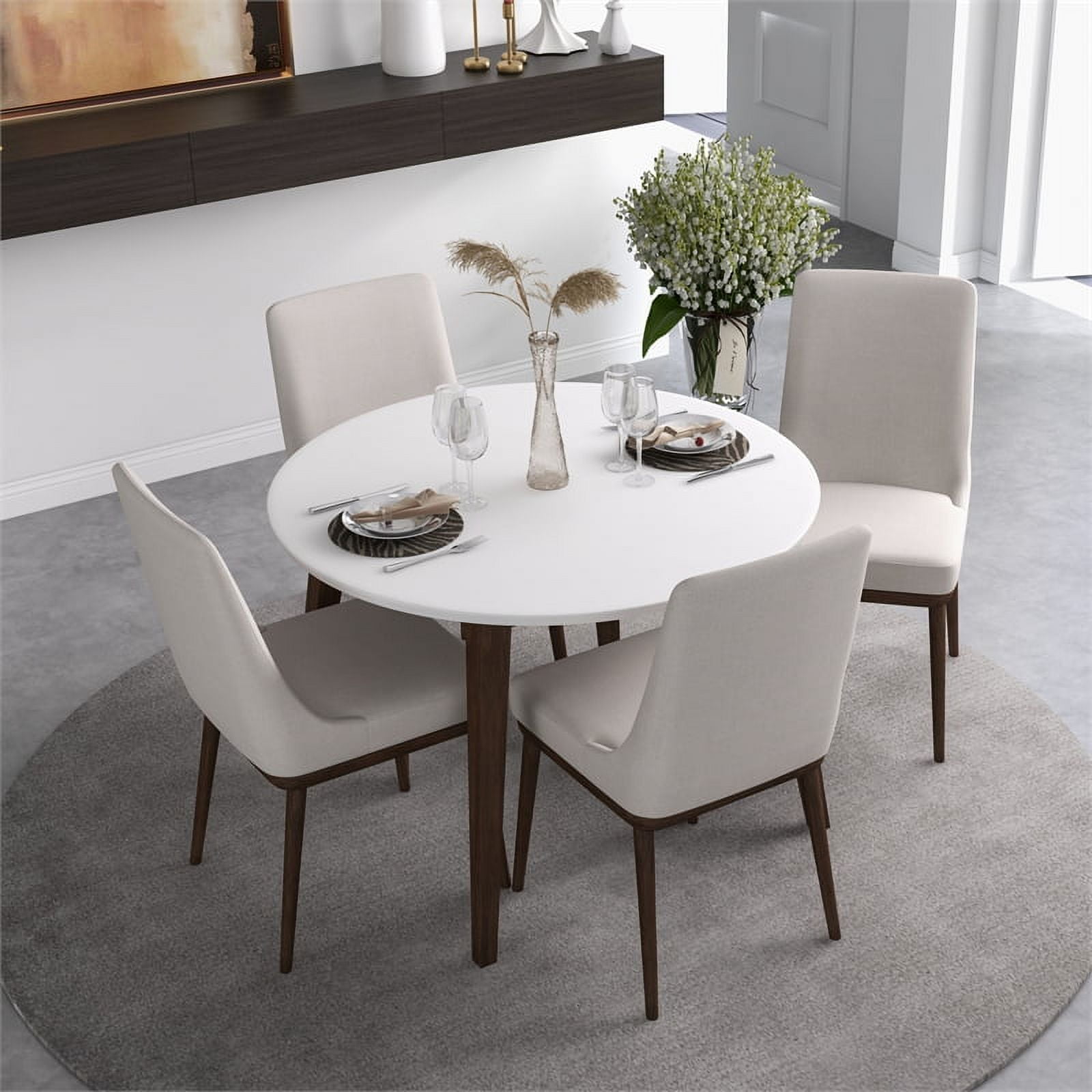 Ilana Modern Solid Wood Walnut Kitchen Dining Room Table and Chairs for 4 Walmart