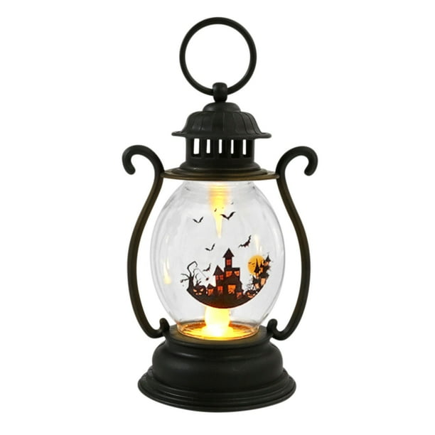 Linterna LED retro portátil de Halloween. Suministros decorativos de 3 patrones para escritorio, mesita de noche y pared de sala.