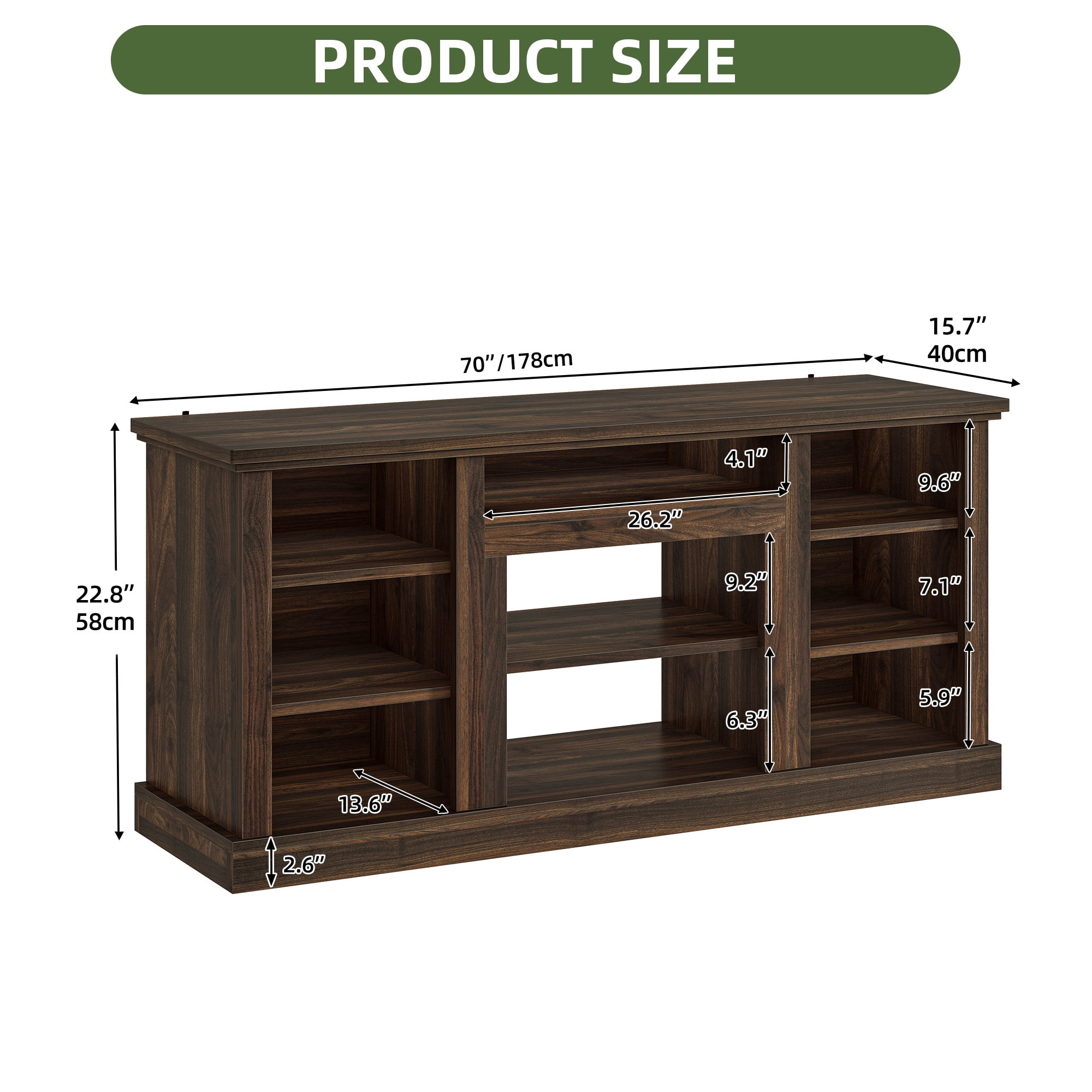 Uforic 70"W Farmhouse TV Stand, Adjustable Shelf Entertainment Center for 75/80 Inch TVs, Walnut