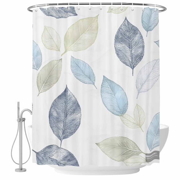 Xipuska Sage Green Blue Leaves Shower Curtain - Water Repellent Fabric Shower Curtains Washable, Retro Rustic Botanical Decorative Polyester Cloth Bathroom Curtains Modern Bath Decor 36"x72"