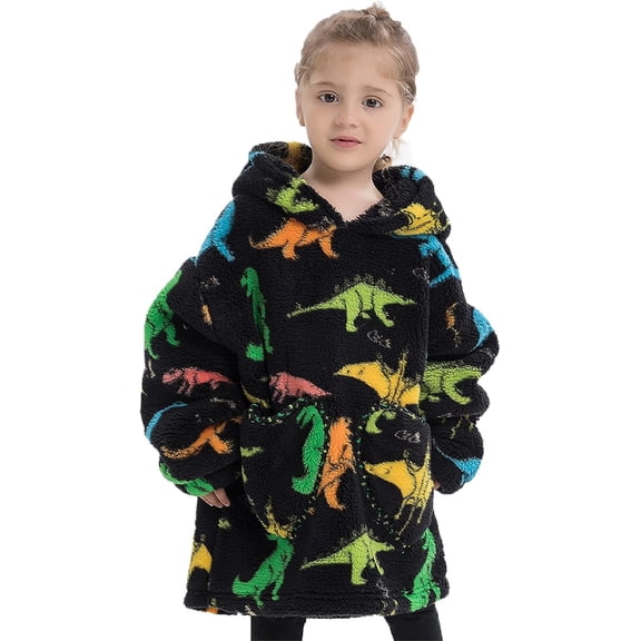 Wearable Blanket Hoodie for Kids 2-6YR Animal Oversized Hooded Blanket Super Soft Comfortable Warm Flannel Multicolor Dinosaur