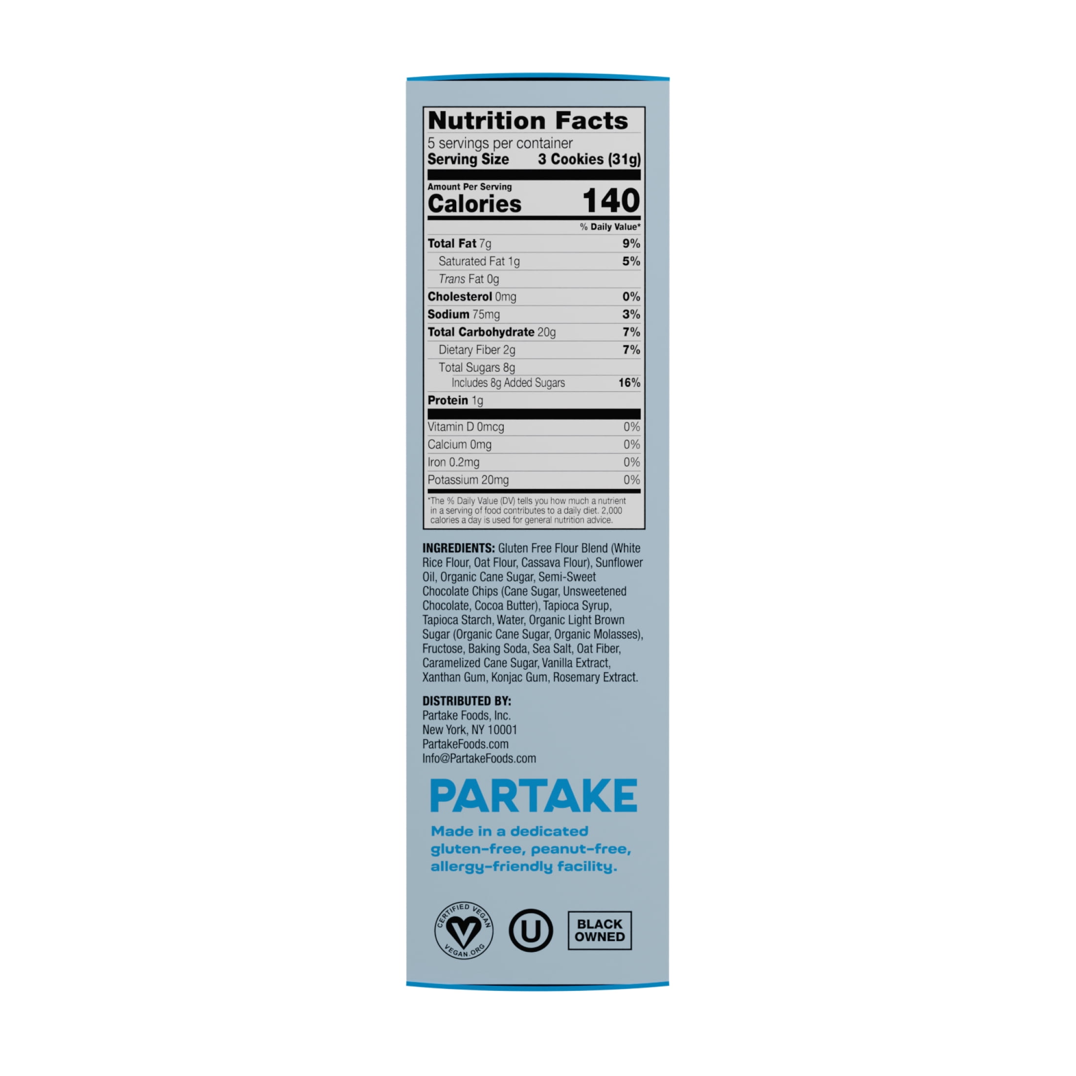 (3 pack) Partake Foods Soft Baked Chocolate Chip Cookies, Vegan & Gluten-Free, Shelf-Stable, Baked, 5.5 oz