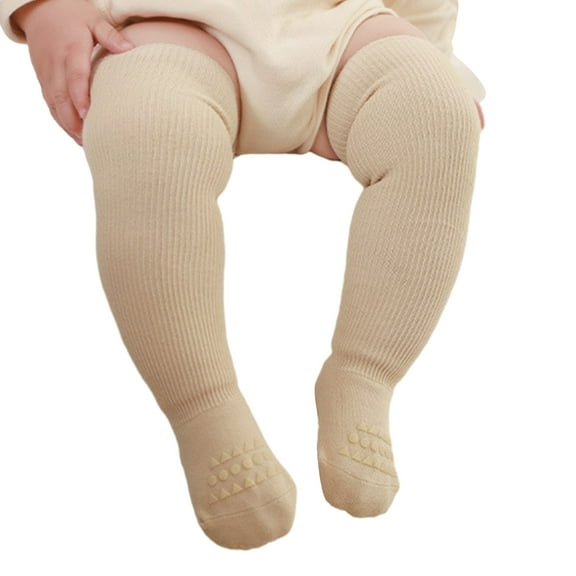 BELOWSYALER AntiSlip Floor Socks for Toddler Girl Boys Unisex Over the Knee Socks Infant Combed Cotton Rubber Soles Socks for Indoor