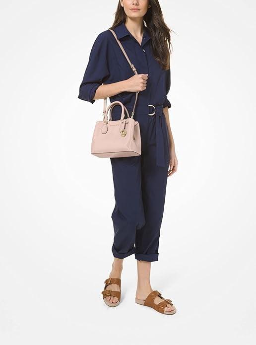 Michael Kors Women's Camille Small Pebbled Leather Satchel Handbag (Soft Pink)
