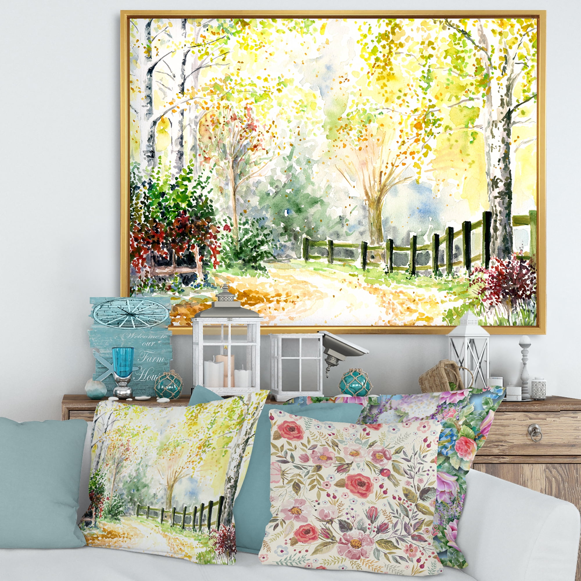 Designart 'Autumn Countryside The Afternoon Landscape' Traditional Framed Canvas Wall Art Print